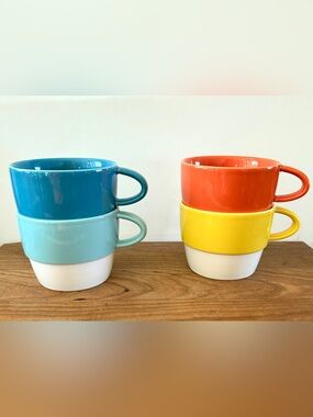 Sweese Colorful Coffee Latte Porcelain Mugs 10oz White/Multi Stackable SET OF 4